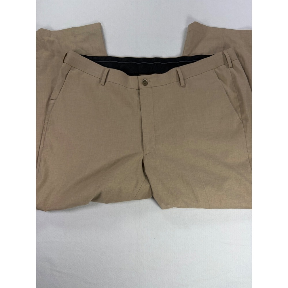 Roundtree & Yorke Re:Fit Mens Tan Khaki Dress Pants 44x29 Flat Front Stretch